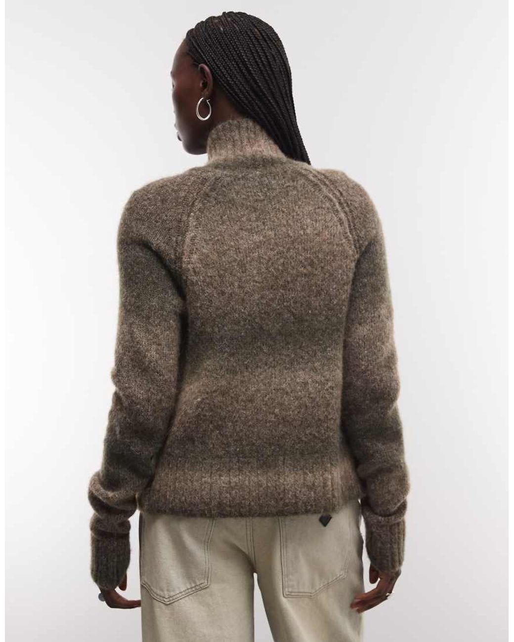 Weekday Gray Wool Blend Hairy Knit Zip Through Cardigan