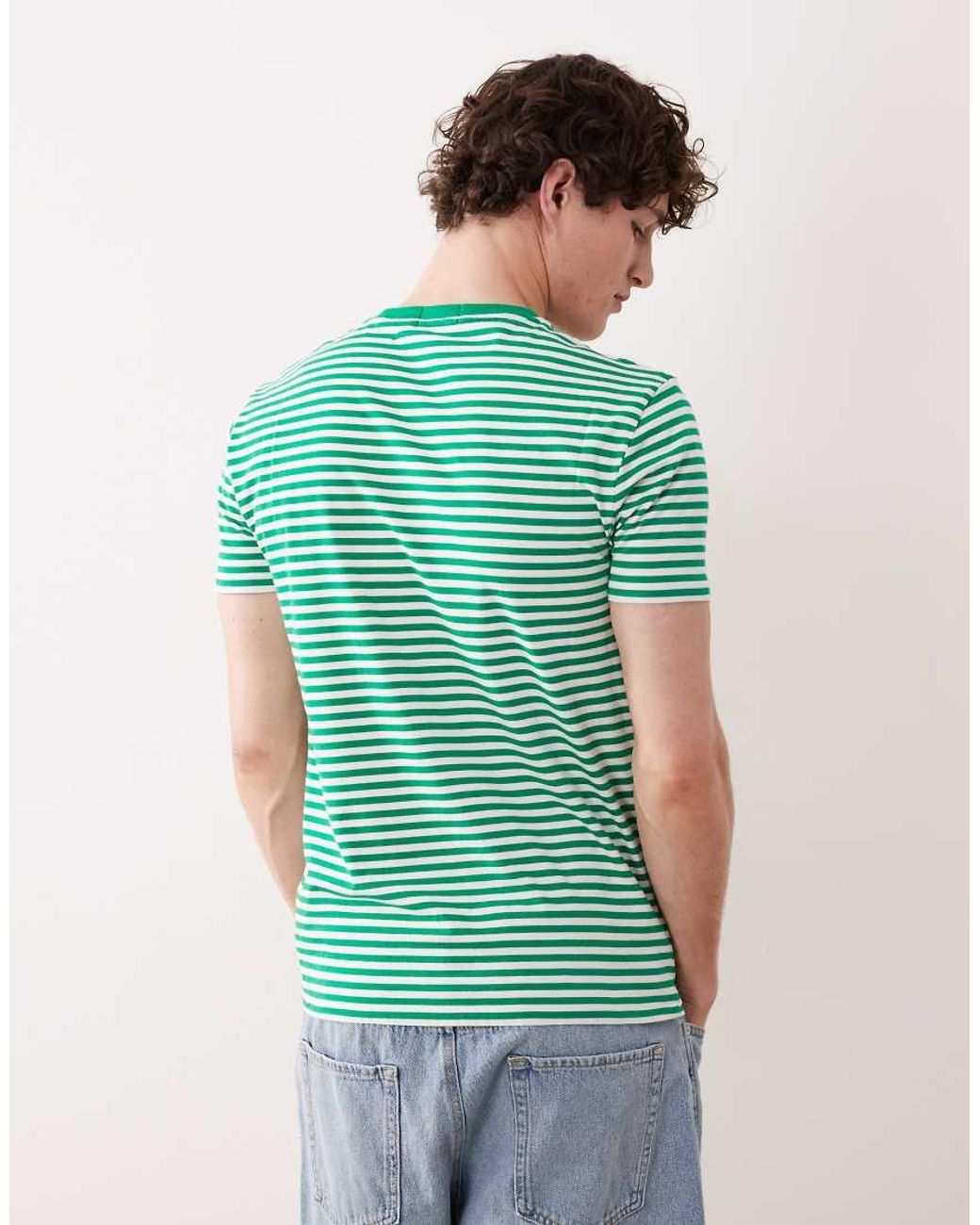Polo Ralph Lauren Green Icon Logo Stripe Pima Cotton T-shirt Custom Fit for men