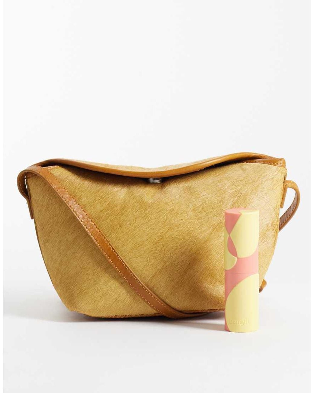 ASOS Natural Hair On Leather Mini Flap Top Crossbody Bag