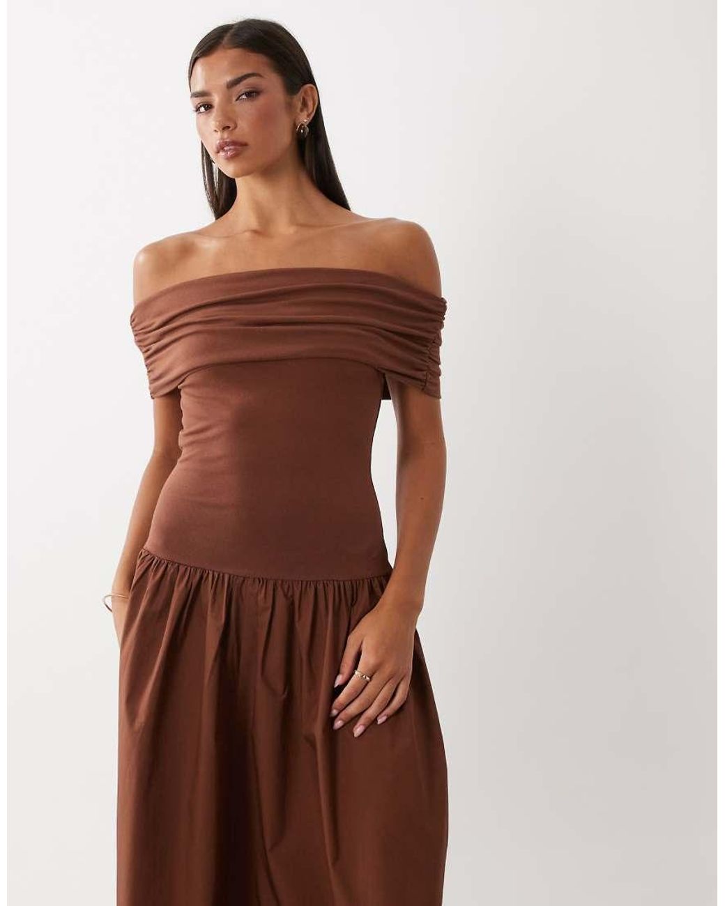 ASOS Brown Bardot Hybrid Maxi Dress