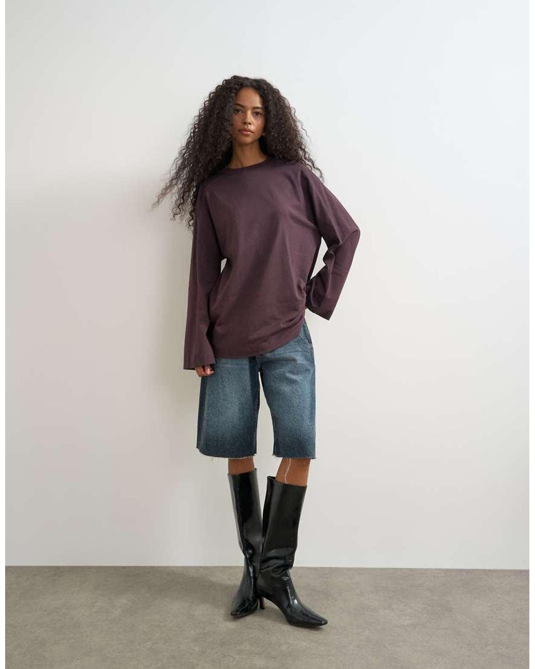 TOPSHOP Blue Seamed Detail Long Sleeve Skater Top