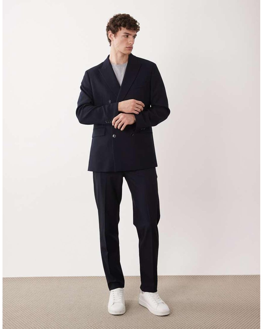 Mango Blue Slim Fit Double Breasted Suit Blazer Co-ord for men