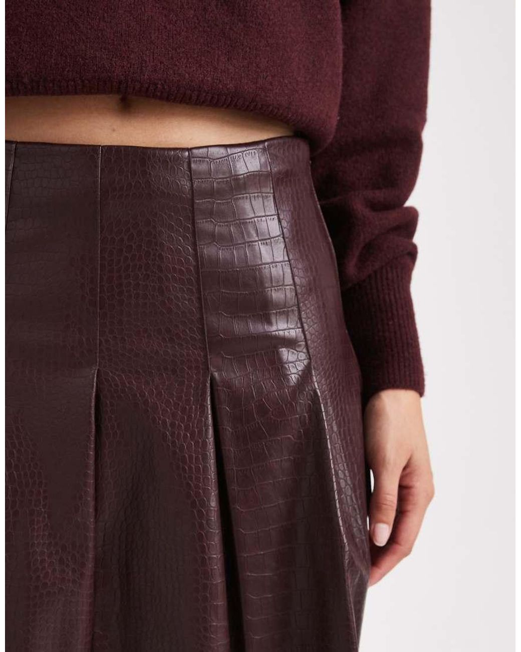 New Look Red Croc Print Pleated Mini Skirt