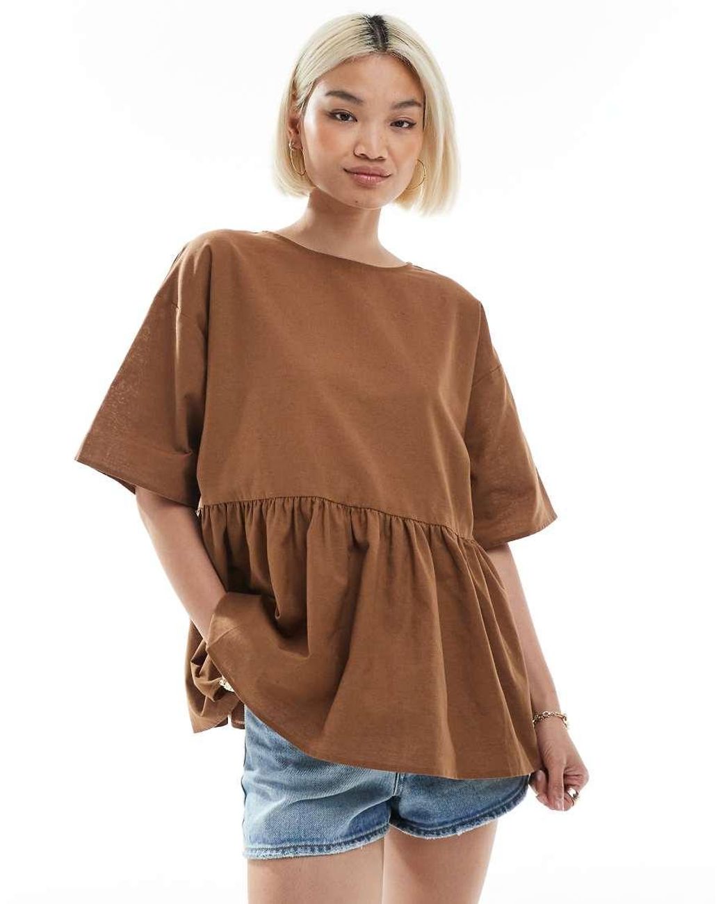 ASOS White Oversized Peplum Short Sleeve Smock