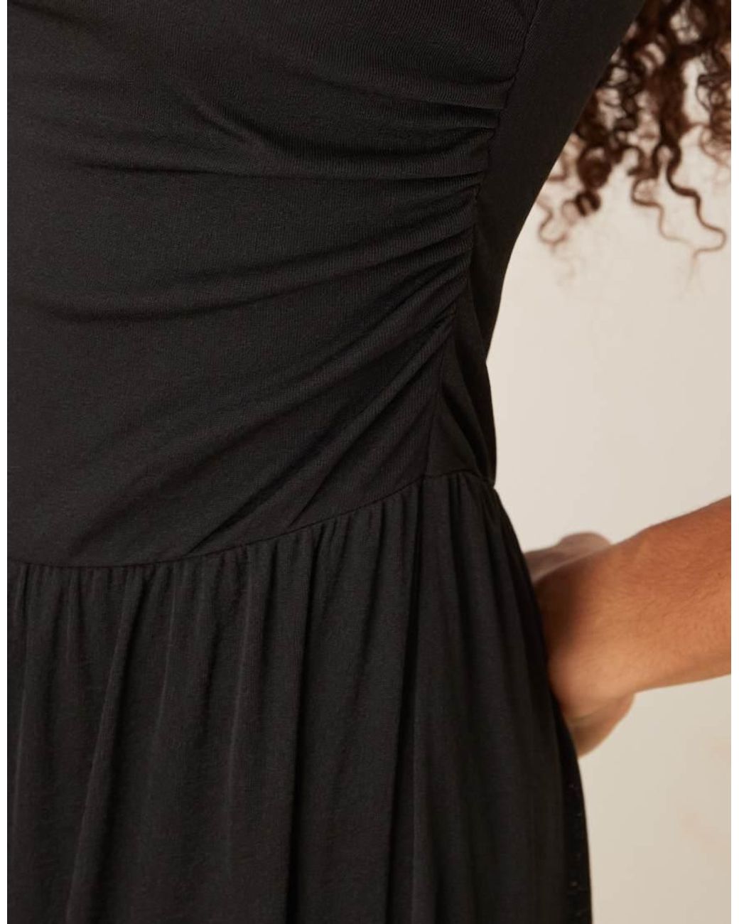 ASOS Black Aysm Sleeve Dropped Waist Midi Dress