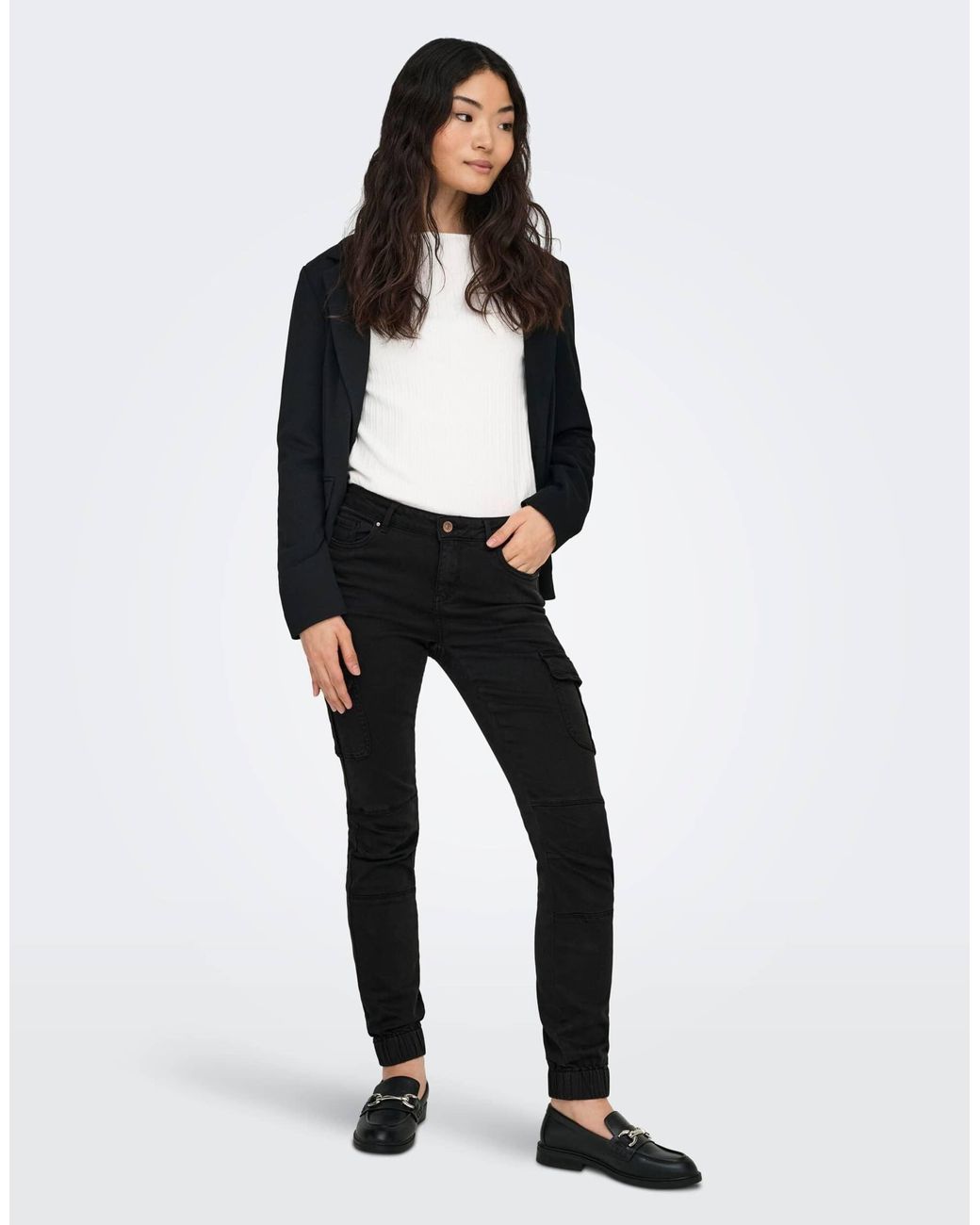 ONLY White Missouri regular waist slim fit cargo-hose mit cargo-taschen