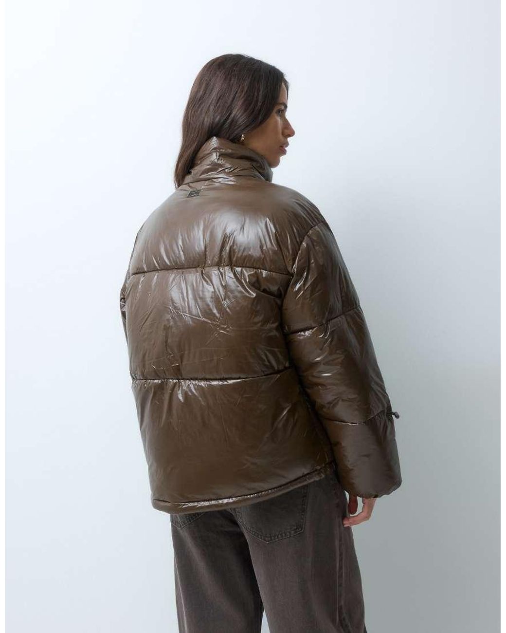Noisy May Brown Shiny Puffer Jacket