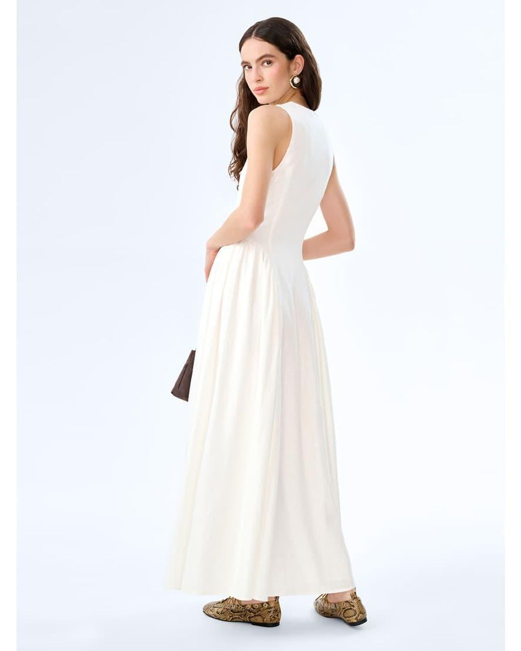 OMNES White Dresses Margate Dress Sleeveless Linen Midi Dress With Keyhole Detail