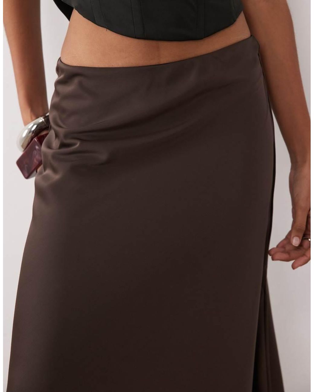 Y.A.S White Satin Midi Skirt