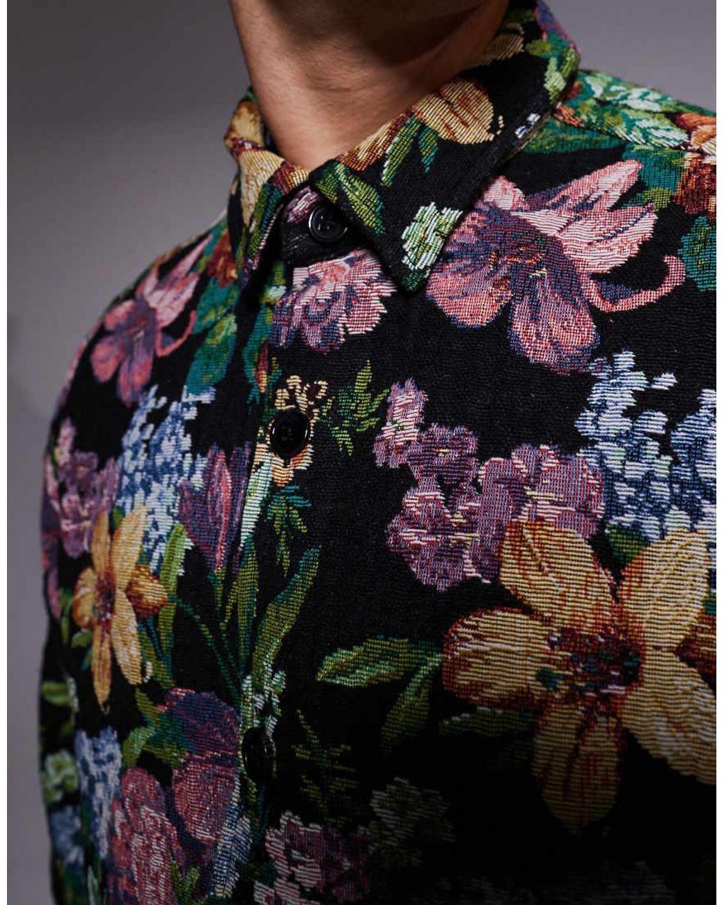 ASOS Gray Boxy Oversized Floral Tapestry Shirt for men