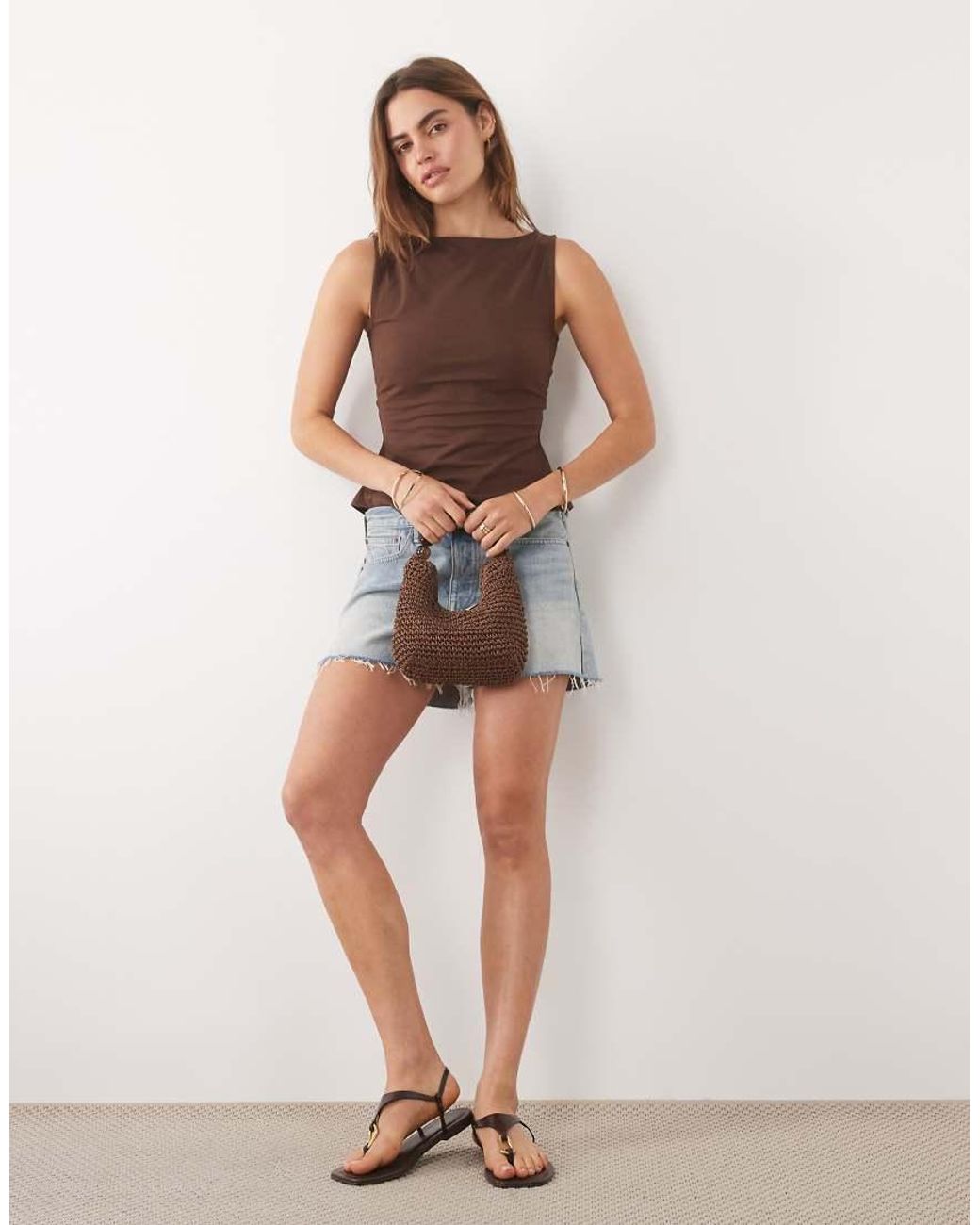 ASOS Blue Slash Neck Tie Back Tank Top