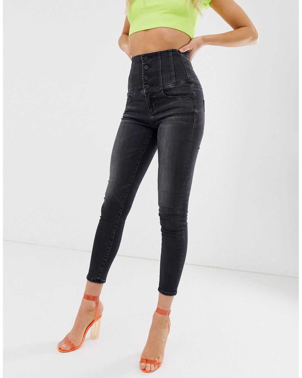 Miss Sixty – Enge Jeans mit besonders hohem Bund im Korsettstil in Schwarz  | Lyst DE