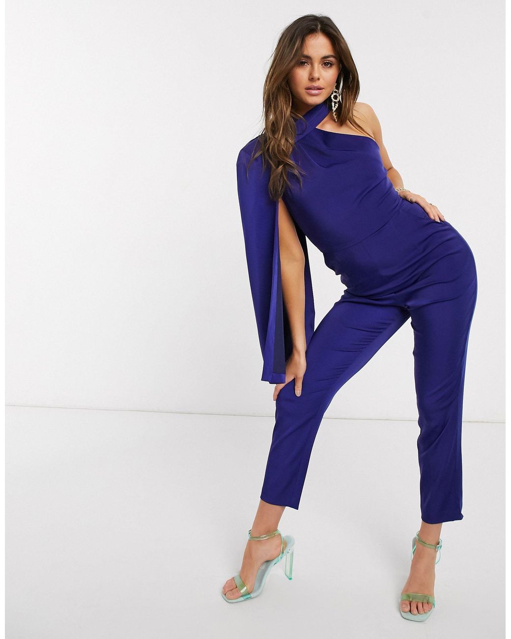 Lavish Alice One Shoulder Cape Jumpsuit 