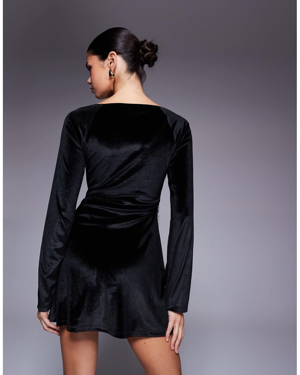ASOS Black Super Scoop Long Sleeve Mini Dress With Aline Skirt And Celestial Embellishment