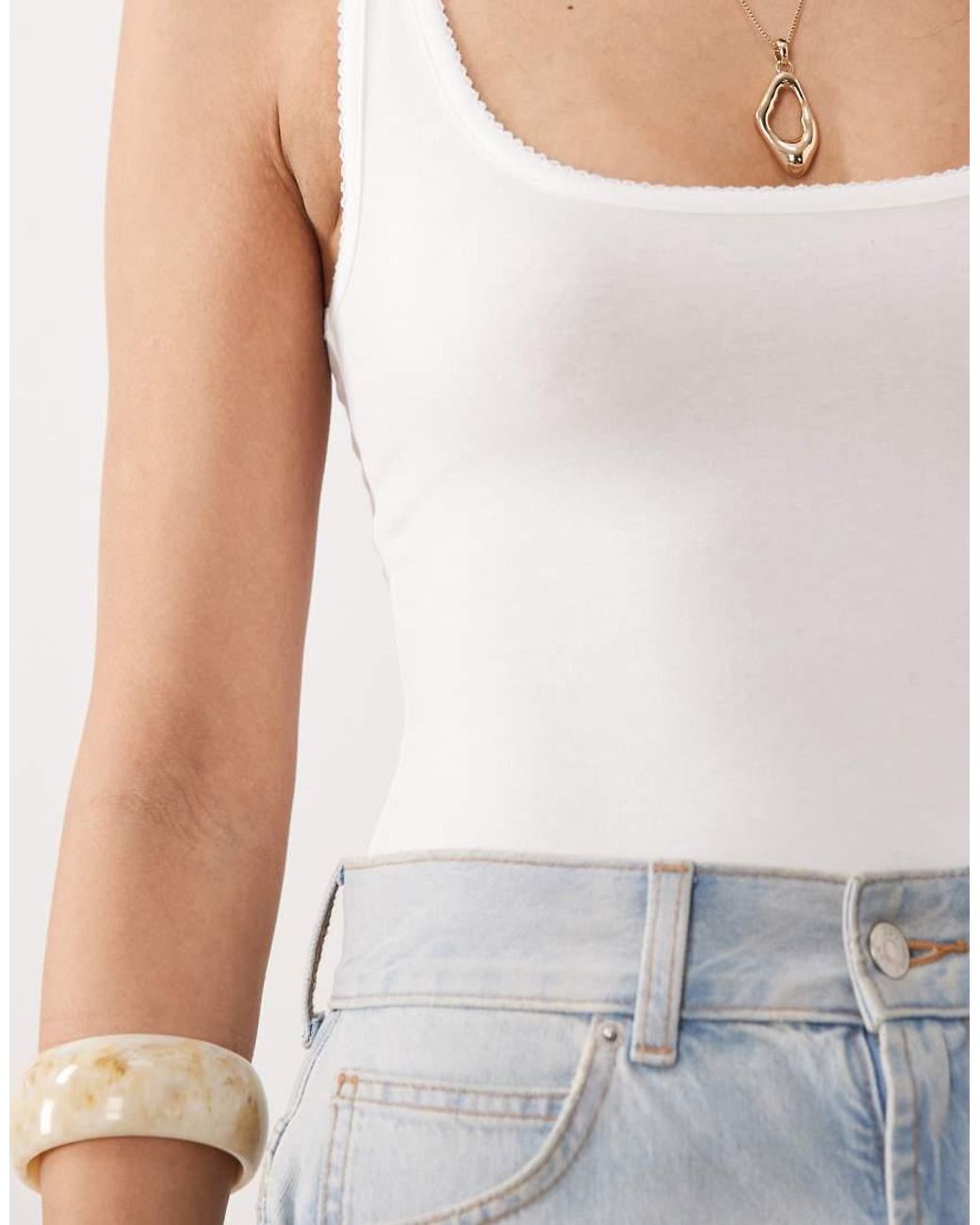 Miss Selfridge White Picot Trim Bodysuit