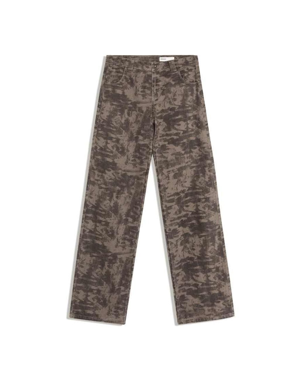 Bershka Gray Printed Trousers With Embroidered Pocket And Studs