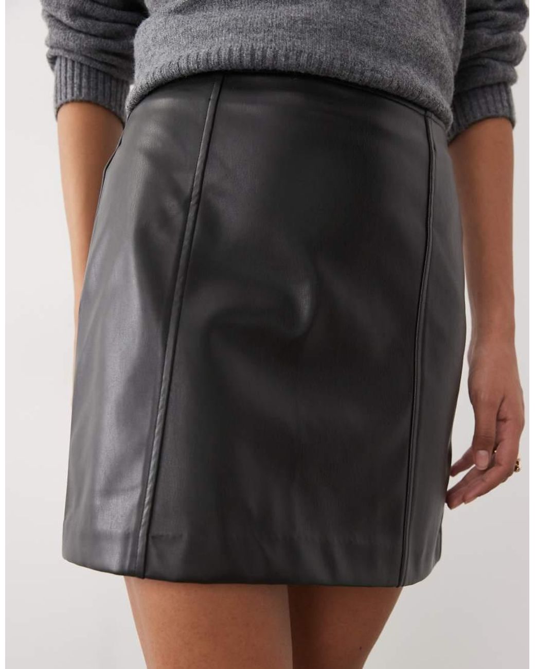 New Look Gray Faux Leather Mini Skirt