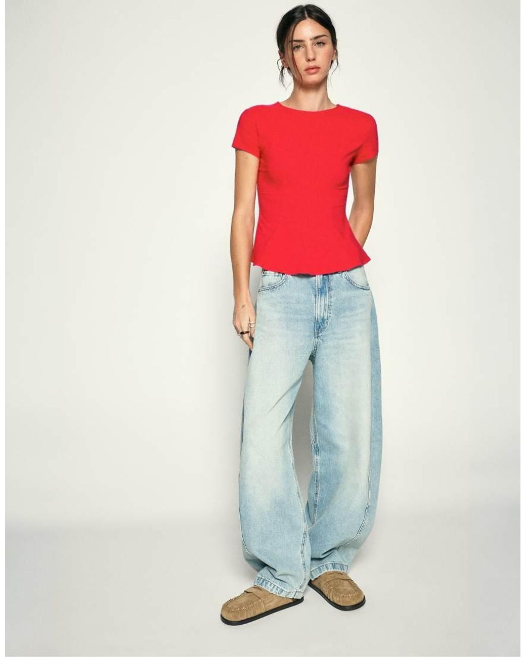 Pull&Bear Red Peplum Top