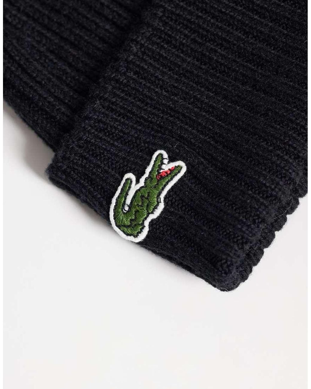 Lacoste Blue Essential Ribbed Logo Beanie for men