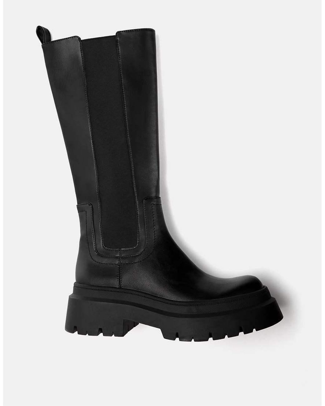 Pull&Bear Black Stretch Chunky Knee High Boots