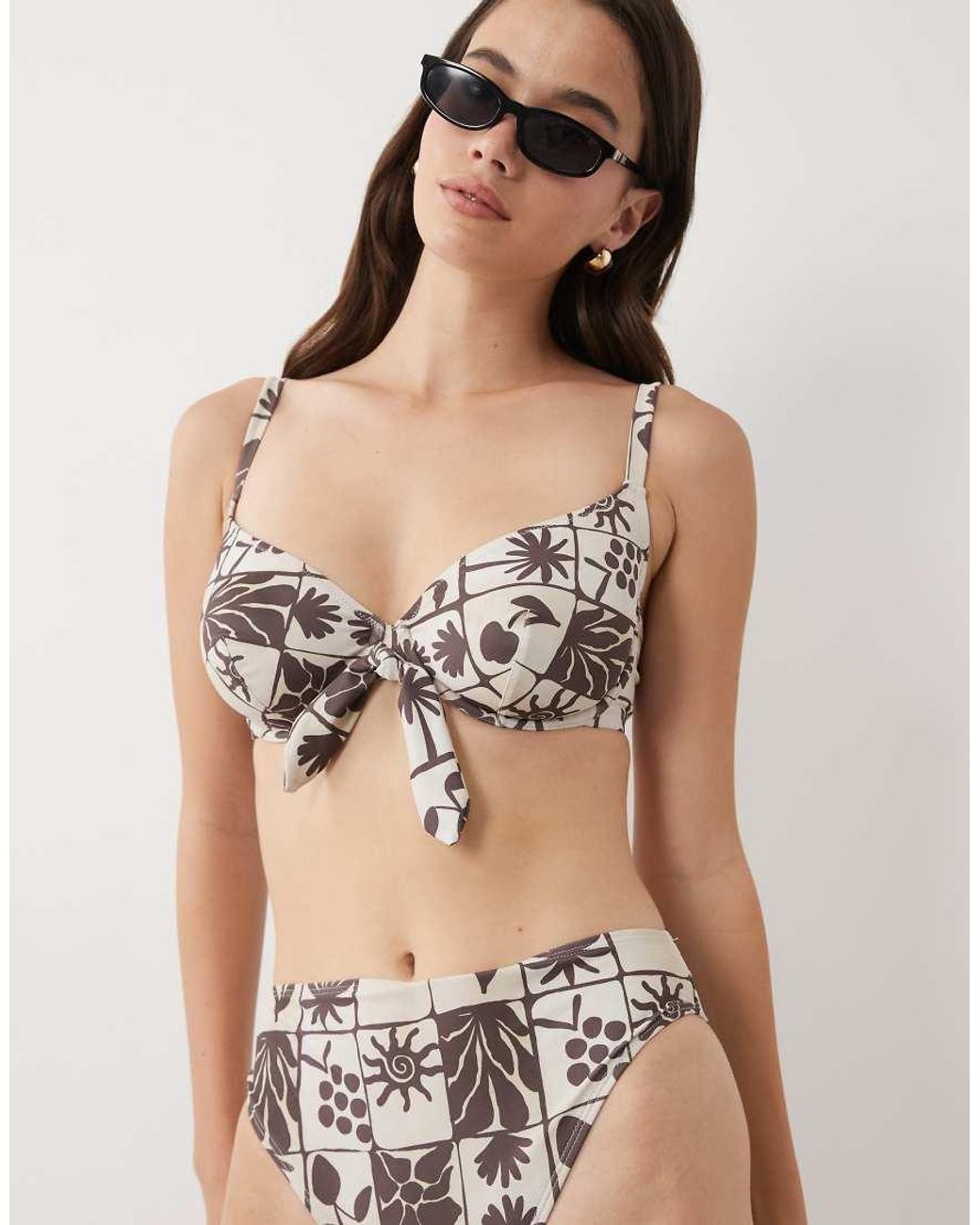 ASOS Brown Fuller Bust Lea Underwired Bikini Top With Tie Detail