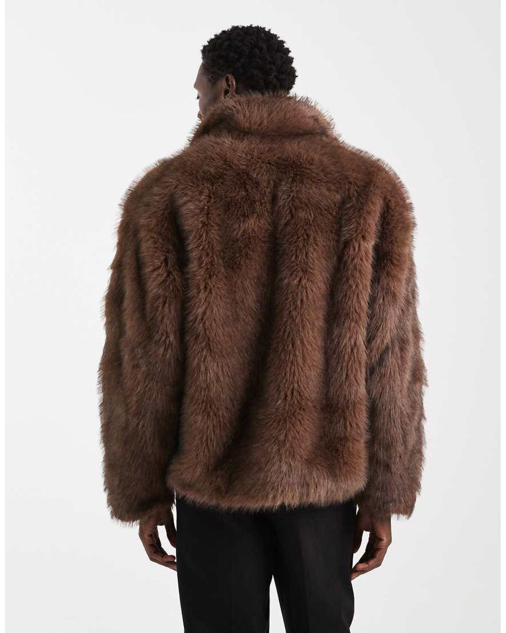 ASOS Brown Faux Fur Harrington Jacket for men
