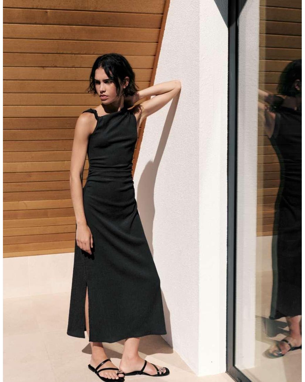 Pull&Bear White Gathered Knot Midi Dress