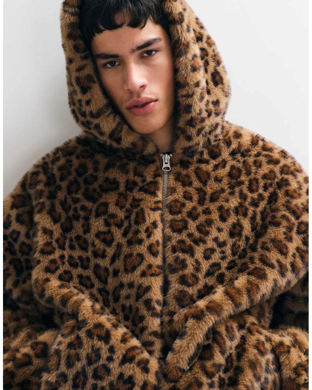 ASOS Brown Spotty Faux Fur Jacket for men