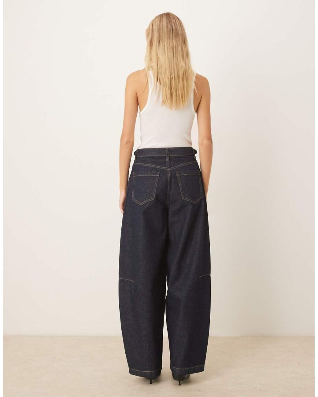 ASOS Blue Barrel Leg Jean With Cinched Waist Buckles