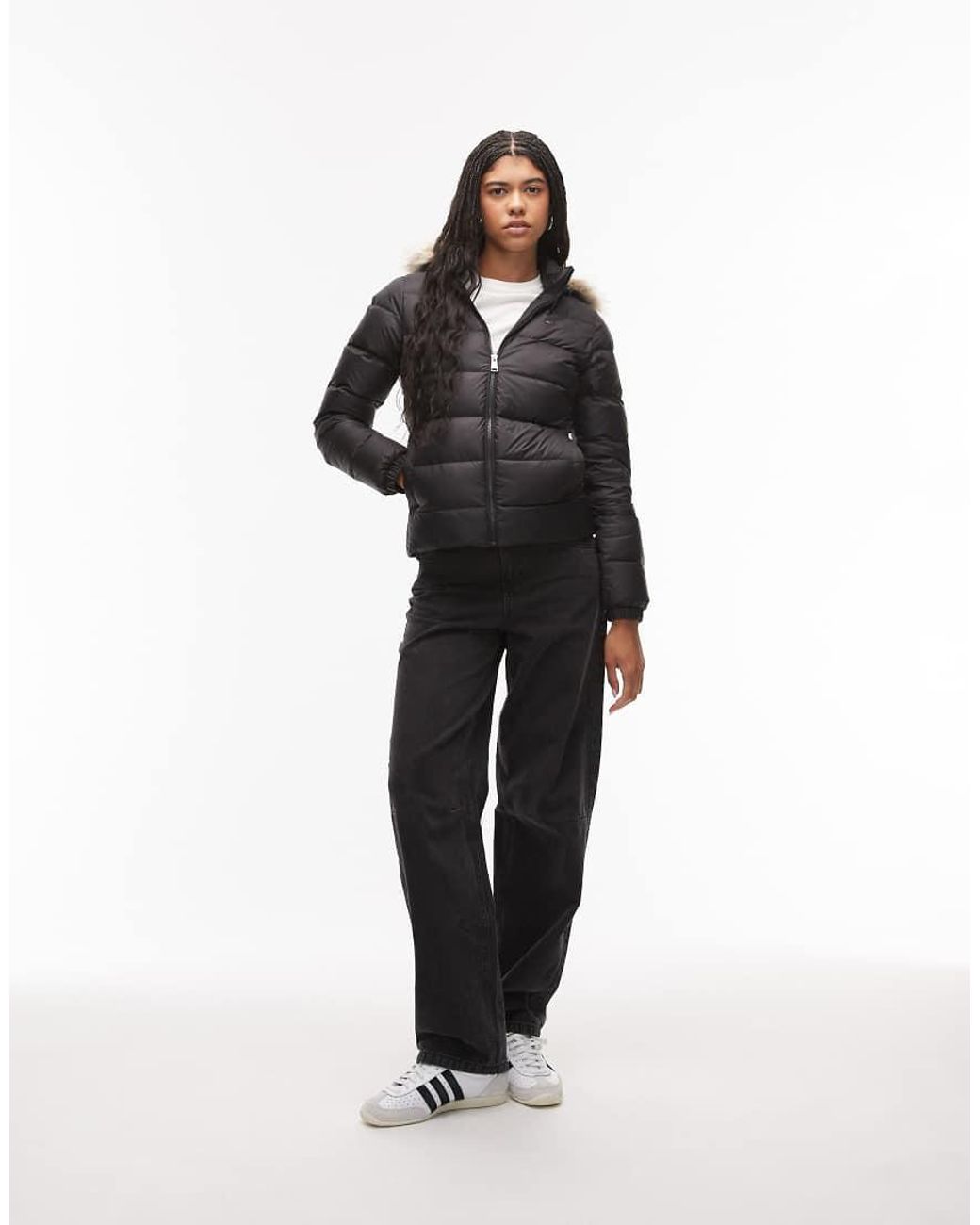 Tommy Hilfiger Black Down Puffer Jacket With Fur Hood