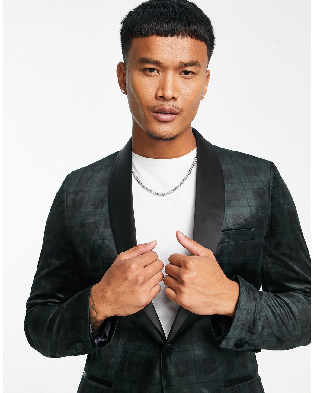 French Connection Tartan Velvet Blazer in Gray for Men Lyst