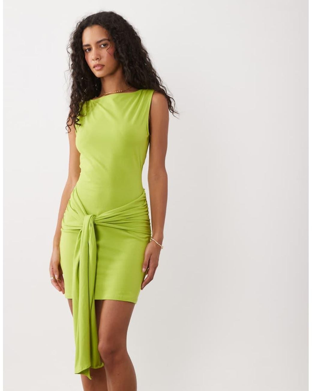ASOS Green Cotton Elastane Wrap Mini Dress