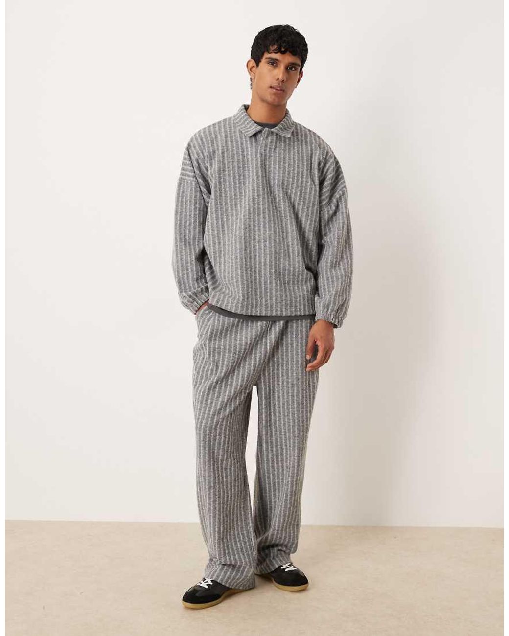 ASOS Gray Relaxed Wool Look Polo Sweatshirt Co-ord for men