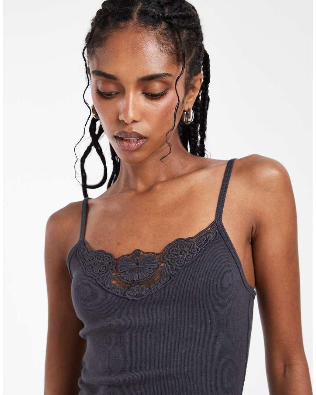 Hollister Gray Lace V Neck Front Cami