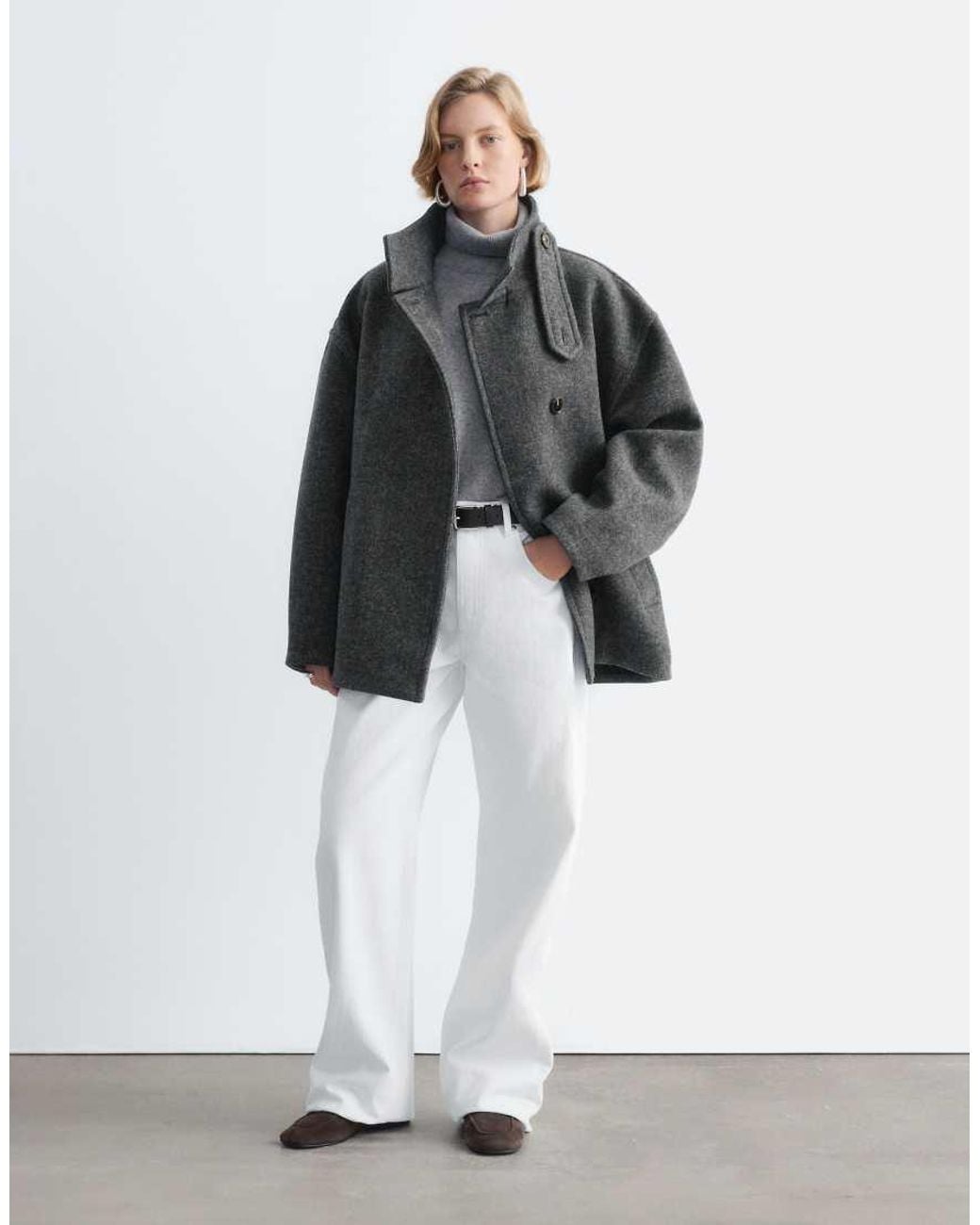 & Other Stories Gray Wool And Casshmere Blend Short Funnel Neck Jacket