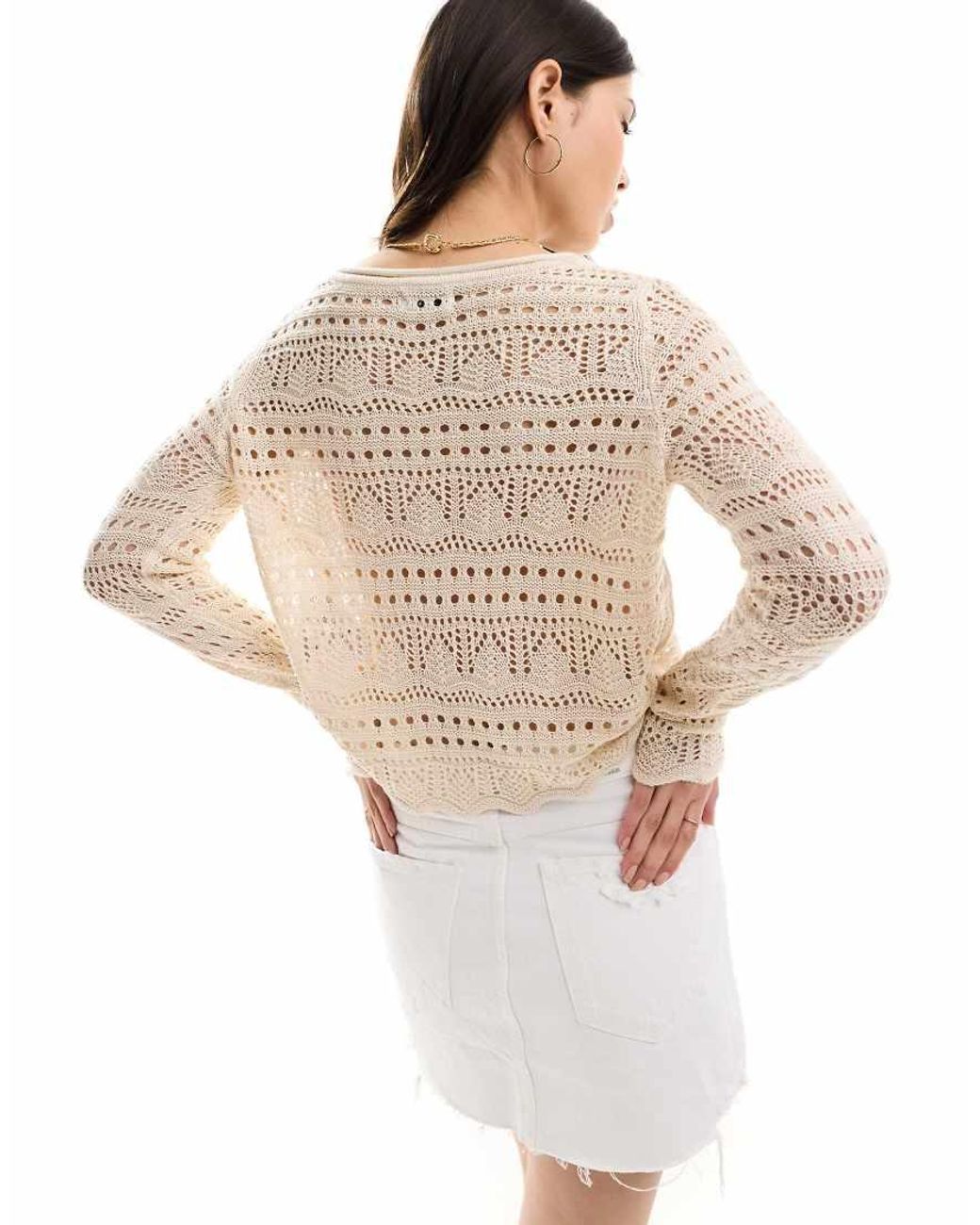 Jdy White Boatneck Broderie Long Sleeve Top