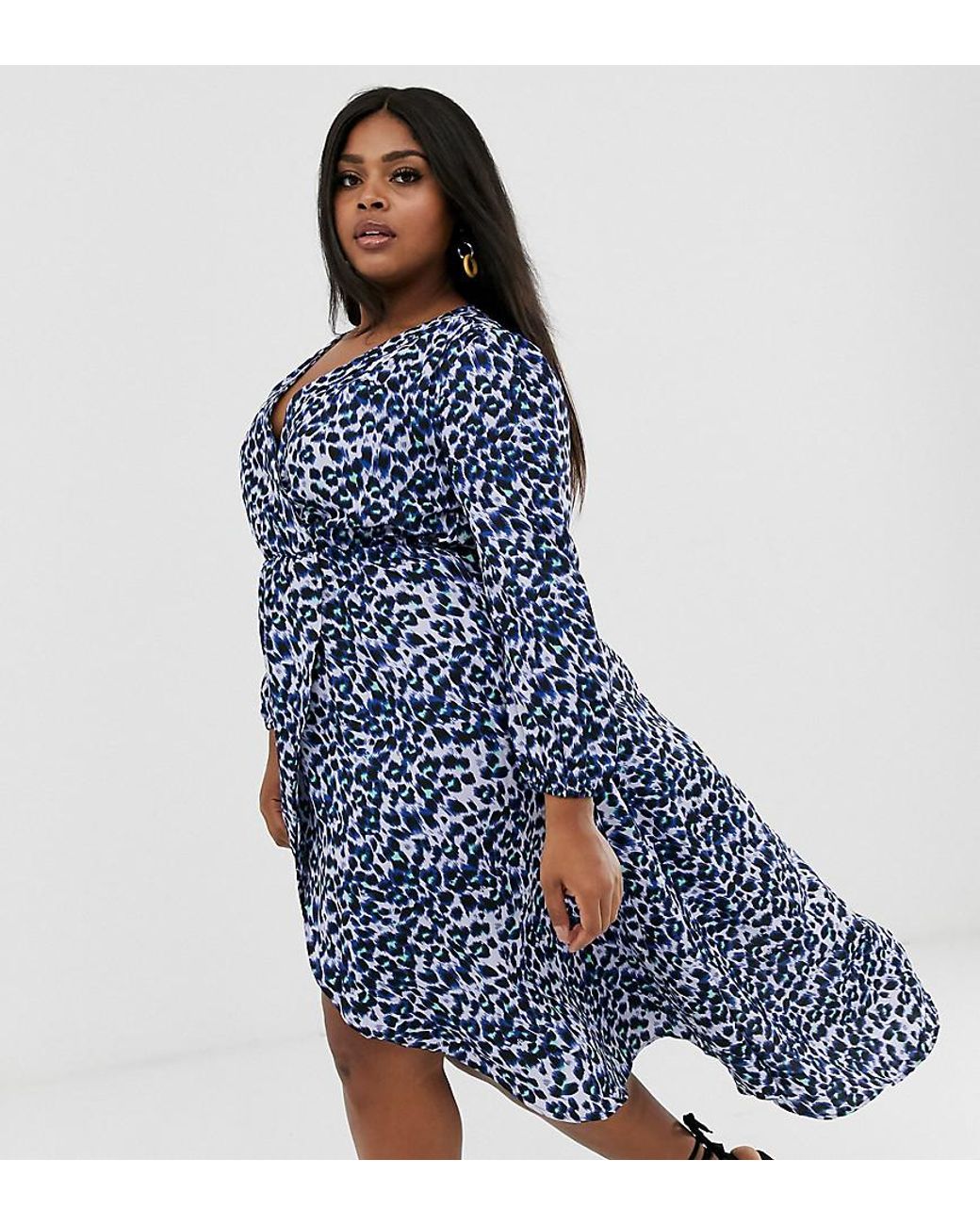 blue leopard wrap dress