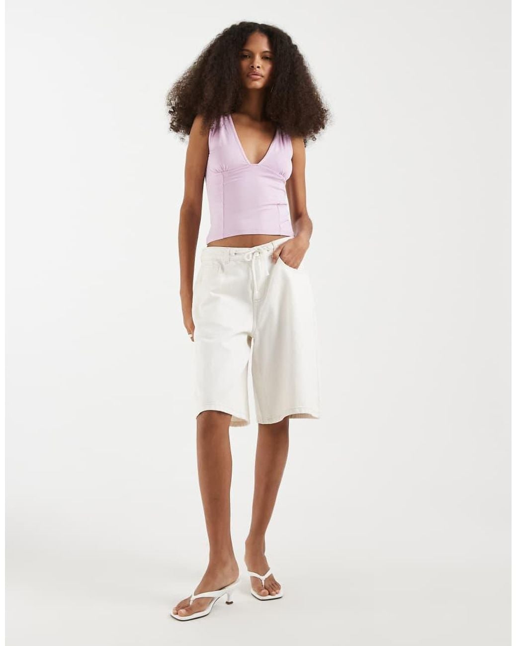 Motel Pink Lynod Rayon Plunge V Neck Top