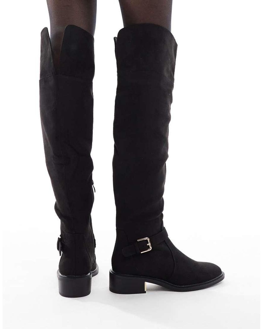SEQWL Black Latte Buckle Detail Over The Knee Boots