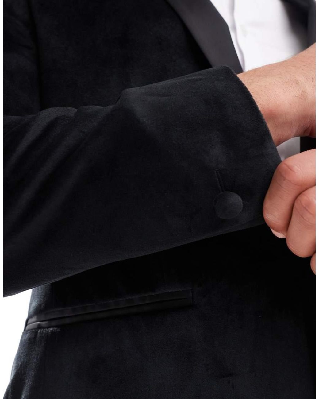 Chaqueta De Esmoquin Negra De Corte Slim De Terciopelo De ASOS de hombre de color Blue