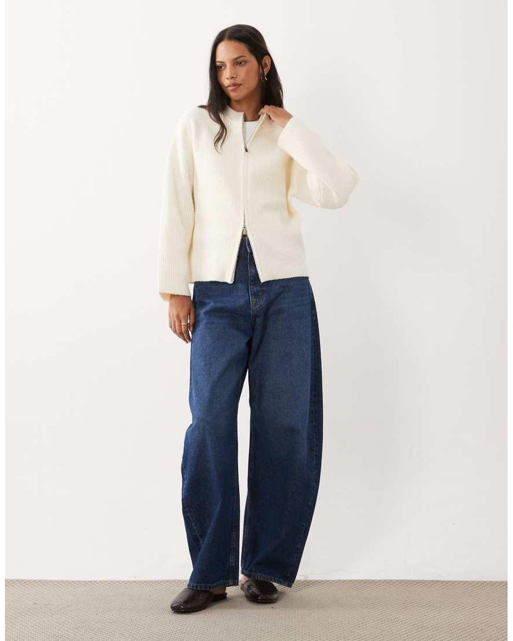 4th & Reckless White High Neck Double Zip Knitted Bomber Jacket