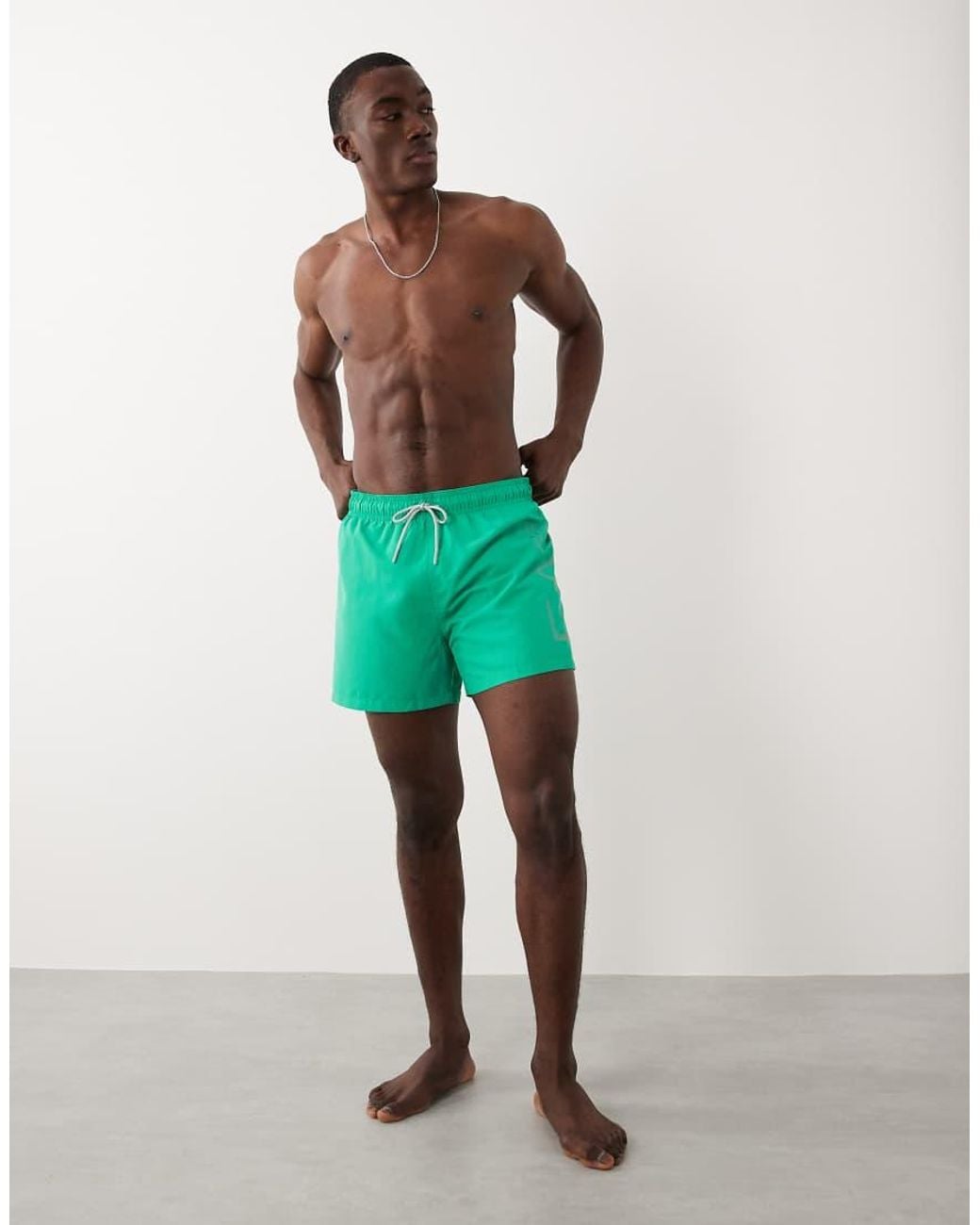 EA7 Green Armani Logo Swim Shorts for men