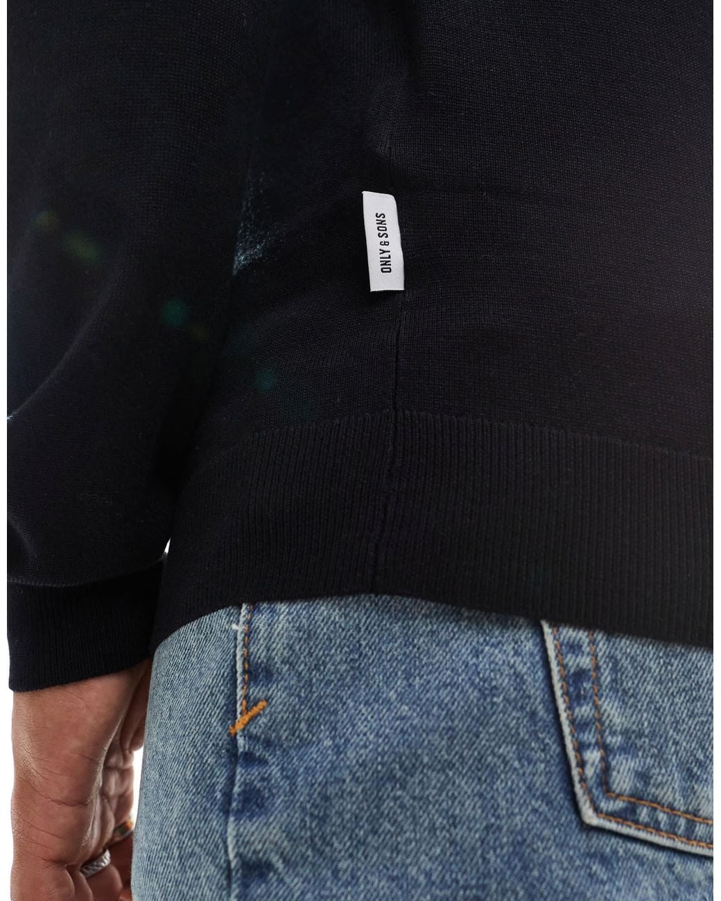 Only & Sons Black Ribbed Crew Neck Viscose Jumper for men