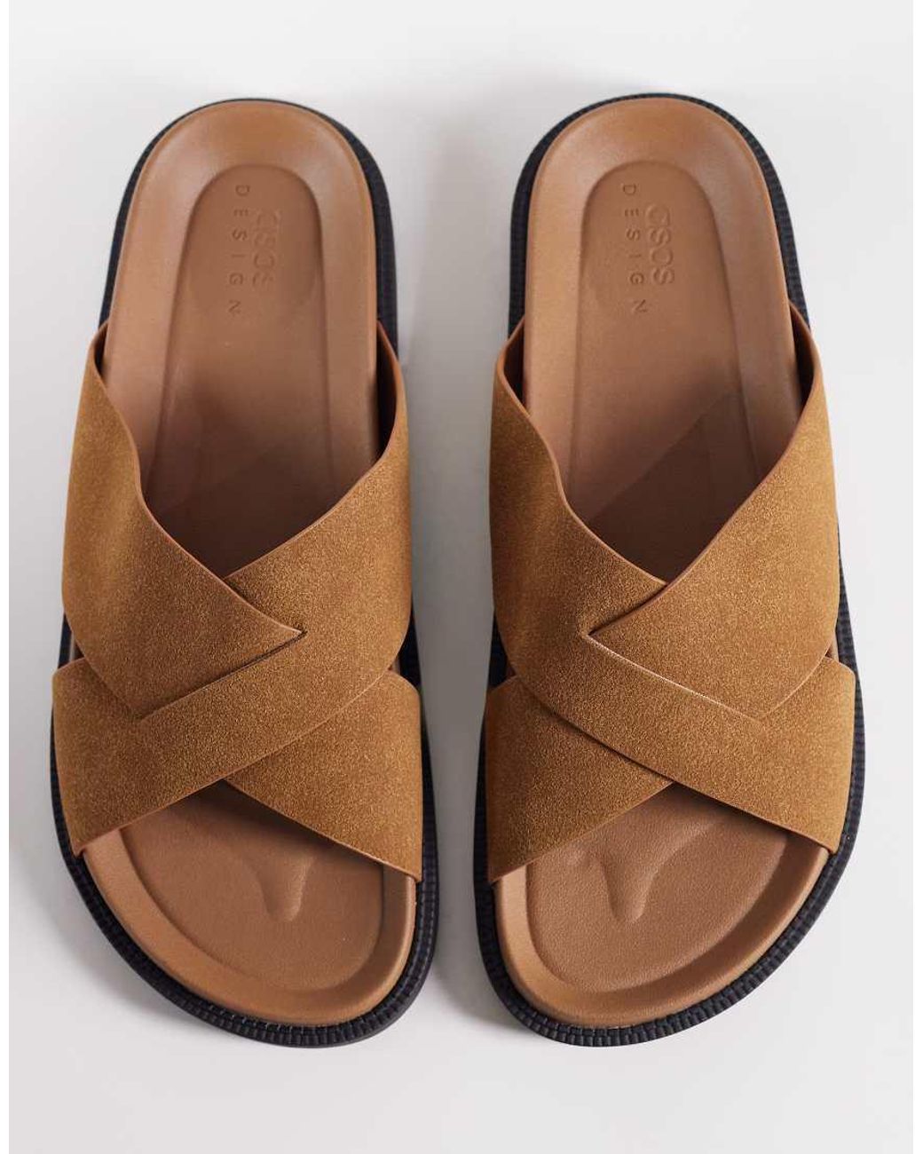 ASOS Brown Cross Over Strap Sandals for men