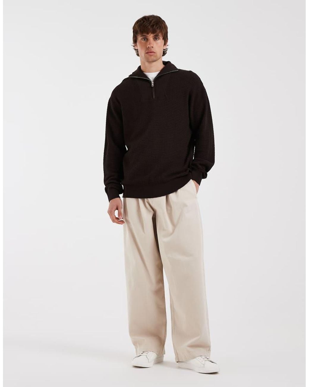 Redefined Rebel Black Knitted Quarter Zip Sweatshirt for men
