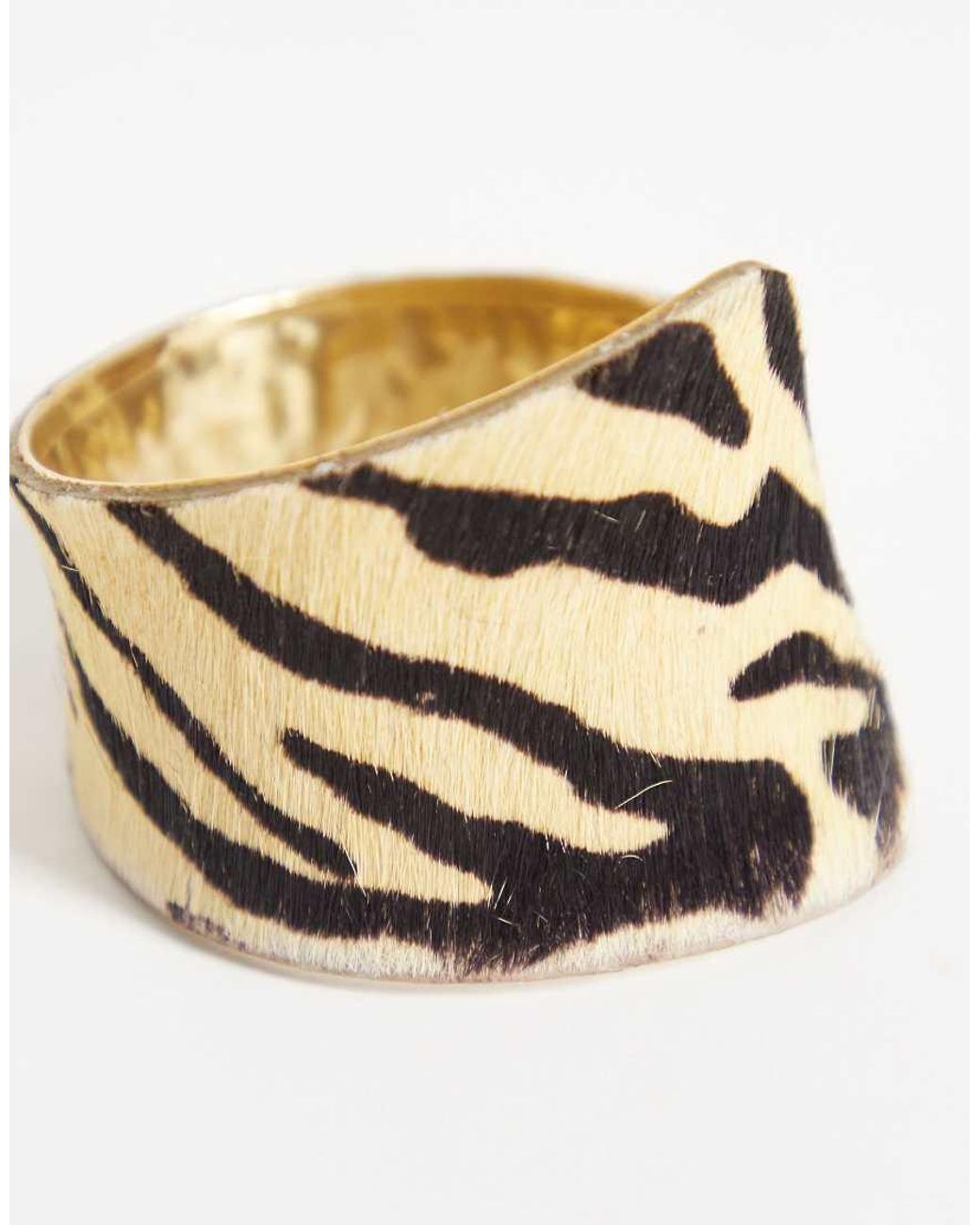 ASOS Metallic Cuff Bracelet With Hair-on Leather
