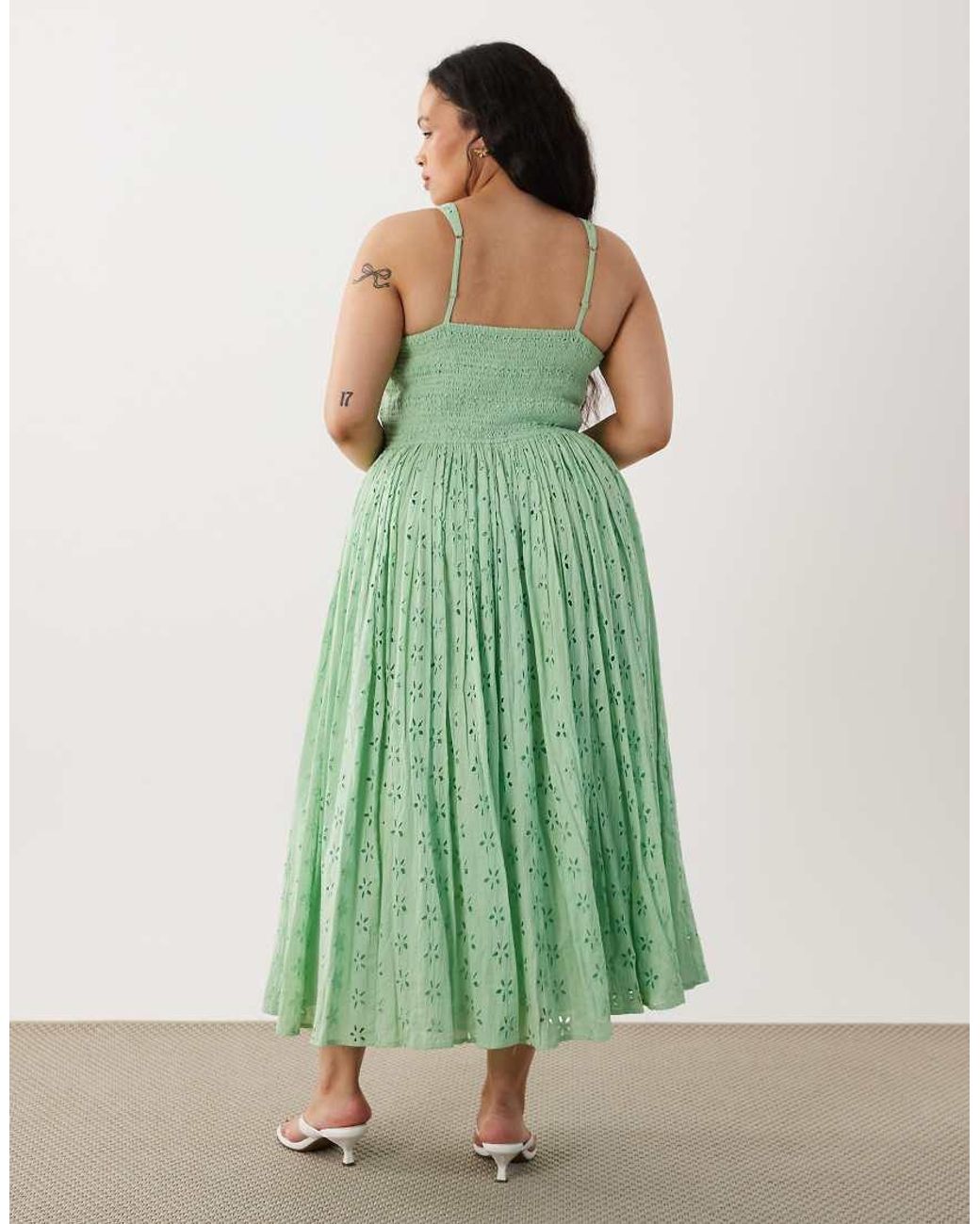 Lace & Beads Plus Green Broderie Cotton Corset Midaxi Dress
