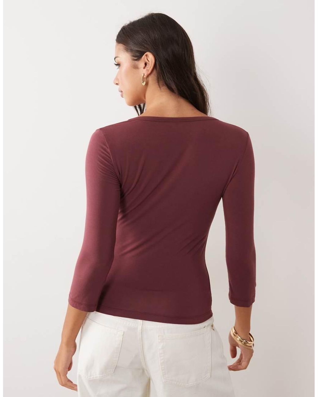 Gina Tricot Red V-neck 3/4 Sleeve Top