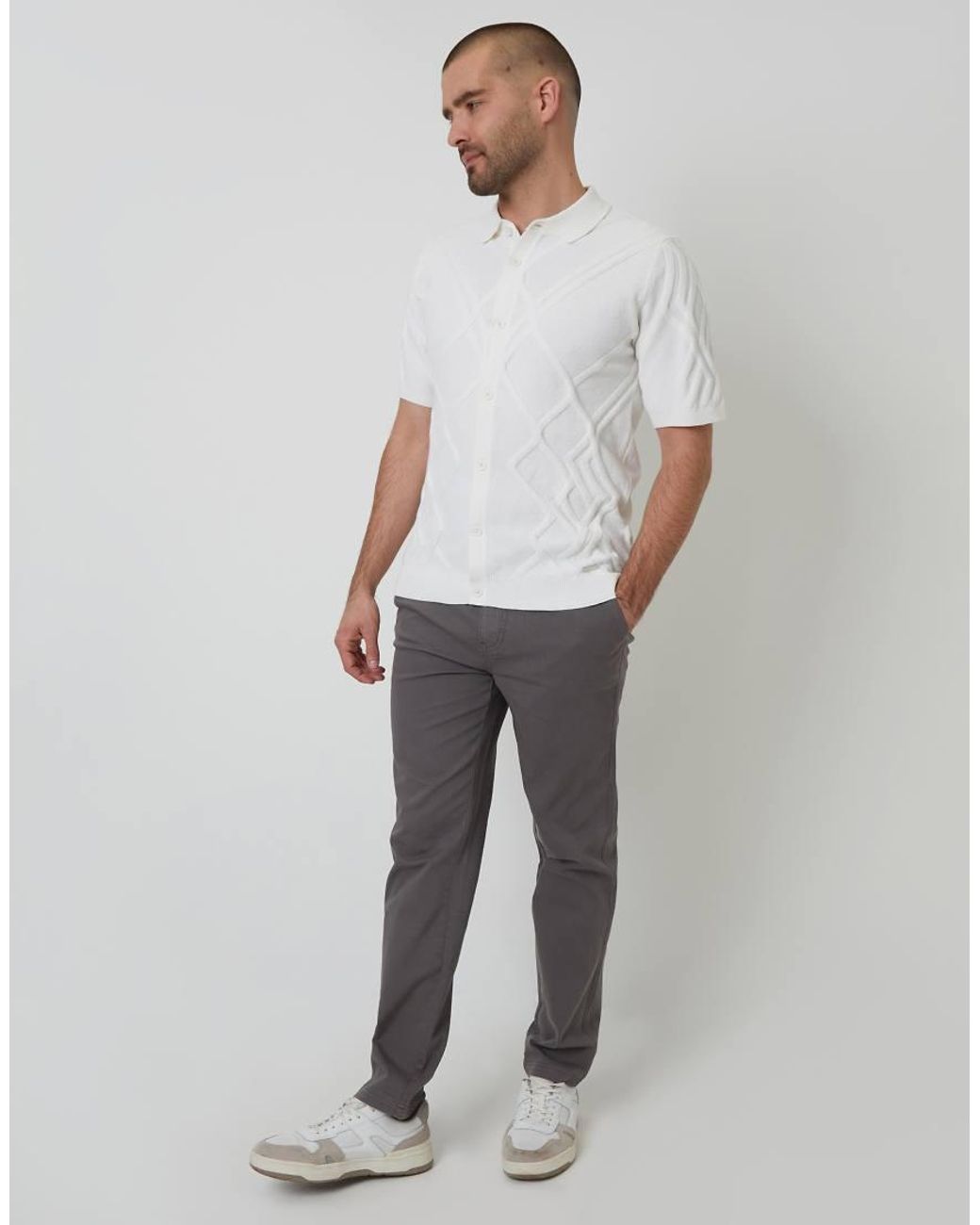 Threadbare Gray Cotton Elasticated Waist Chino Trousers for men