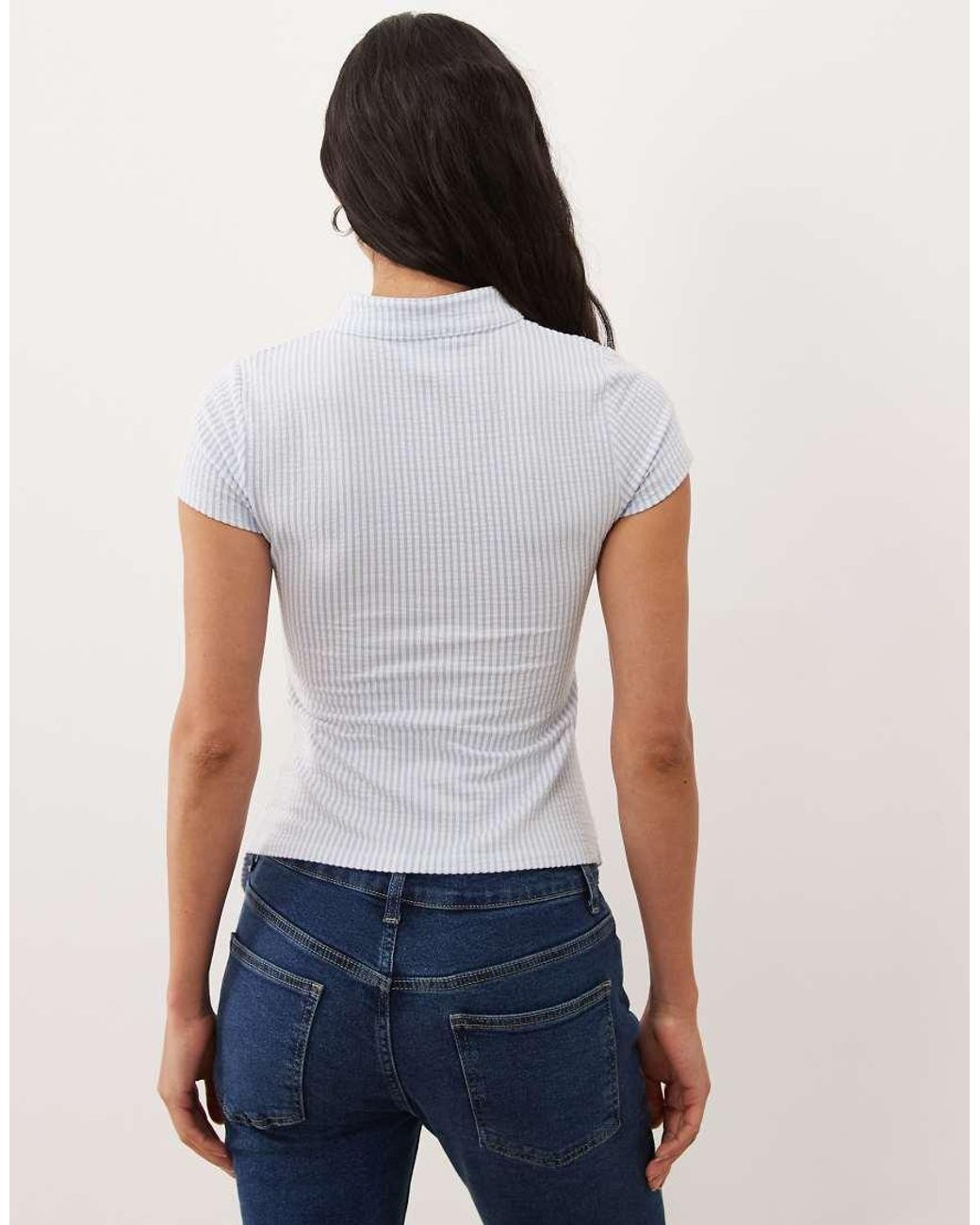 ASOS Blue Mandarin Style Cap Sleeve Top